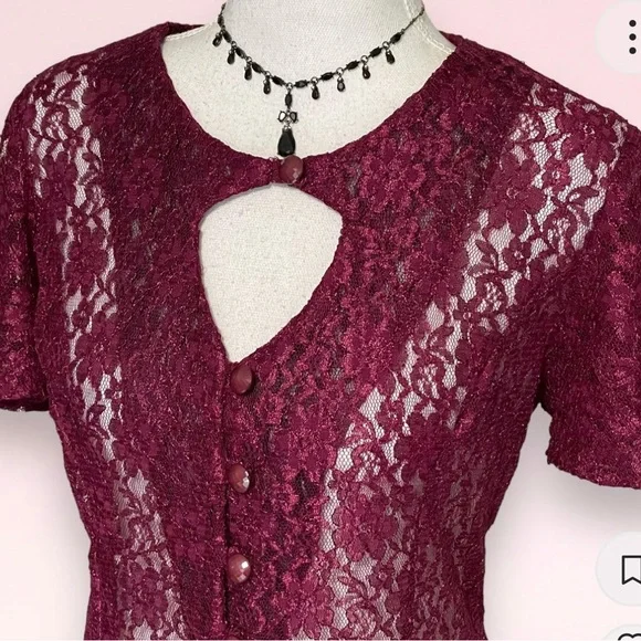 Elegant Lace Burgundy Dress - Picture 7 of 7